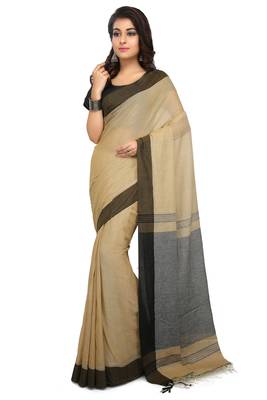 White plain cotton silk saree without blouse 1