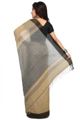 White plain cotton silk saree without blouse 2