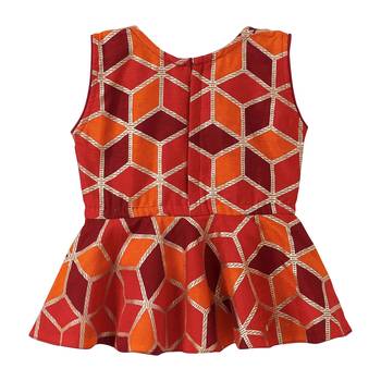 Maroon Woven Art Silk Top With Dhoti For Girls 4