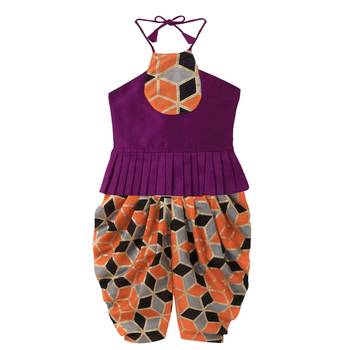 Purple Plain Art Silk Top With Dhoti For Girls 1
