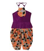 Purple Plain Art Silk Top With Dhoti For Girls