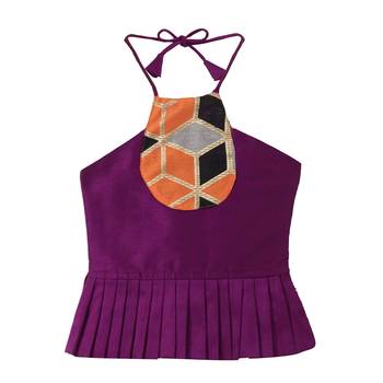 Purple Plain Art Silk Top With Dhoti For Girls 3