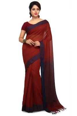 Brown plain cotton silk saree without blouse 1