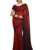 Brown plain cotton silk saree without blouse