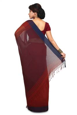 Brown plain cotton silk saree without blouse 2