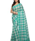 Green plain cotton saree without blouse