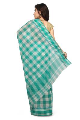 Green plain cotton saree without blouse 2