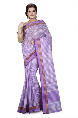 Purple plain cotton saree without blouse 1