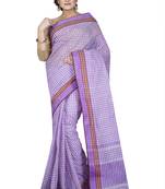 Purple plain cotton saree without blouse