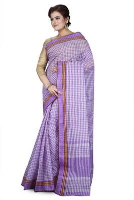 Purple plain cotton saree without blouse 2