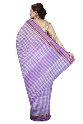 Purple plain cotton saree without blouse 3