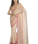 White plain cotton saree without blouse