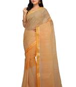 Orange plain cotton saree without blouse