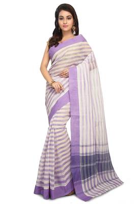 White plain cotton saree without blouse 1