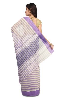 White plain cotton saree without blouse 2