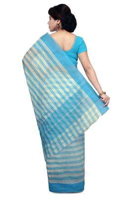 Blue plain cotton saree without blouse 2