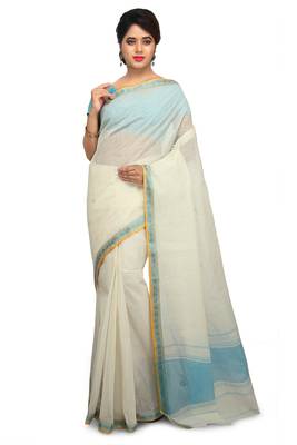 White plain cotton saree without blouse 1