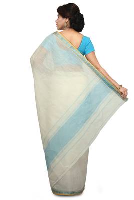 White plain cotton saree without blouse 2