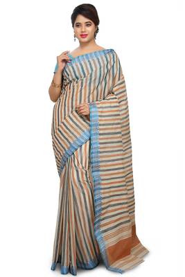Multicolor plain cotton saree without blouse 1
