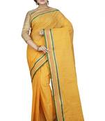 Yellow plain cotton saree without blouse