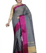 Grey plain cotton saree without blouse