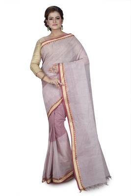 Purple plain cotton saree without blouse 1