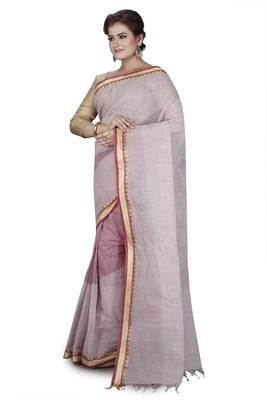 Purple plain cotton saree without blouse 2