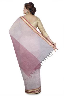 Purple plain cotton saree without blouse 3