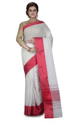 White plain cotton saree without blouse 1