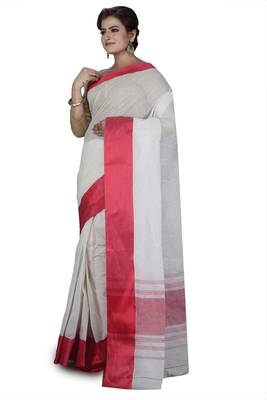White plain cotton saree without blouse 2