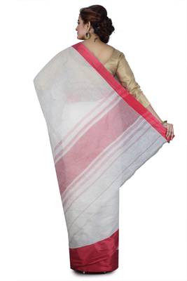 White plain cotton saree without blouse 3