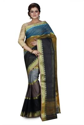 Multicolor plain cotton saree without blouse 1