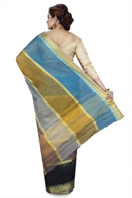 Multicolor plain cotton saree without blouse 3