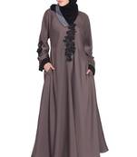 Nazneen Embroidered Patch Umbrella Coffee Brown Abaya