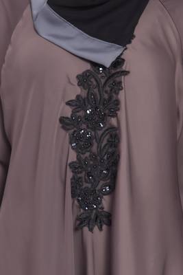Nazneen Embroidered Patch Umbrella Coffee Brown Abaya 5
