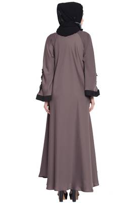 Nazneen Embroidered Patch Umbrella Coffee Brown Abaya 6