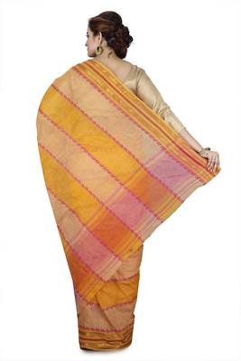 Yellow plain cotton saree without blouse 3