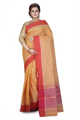 Yellow plain cotton saree without blouse 1