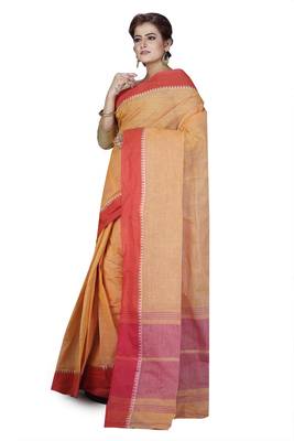 Yellow plain cotton saree without blouse 2