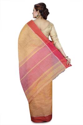 Yellow plain cotton saree without blouse 3