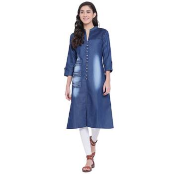 Blue plain cotton  kurti 1