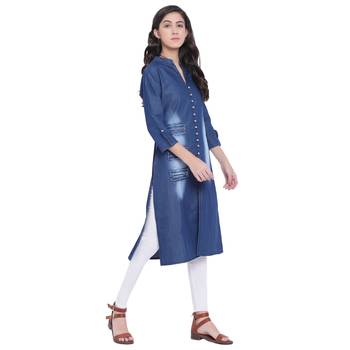 Blue plain cotton  kurti 3