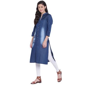 Blue plain cotton  kurti 4