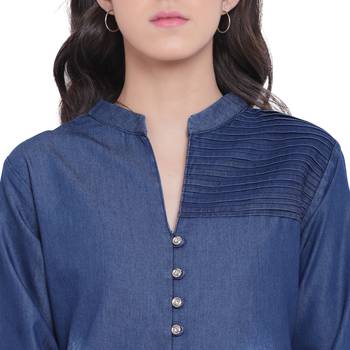 Blue plain cotton  kurti 5
