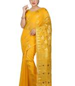Yellow plain cotton silk saree without blouse