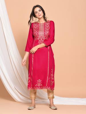 Pink printed rayon  kurti 1