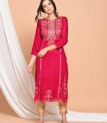 Pink printed rayon  kurti