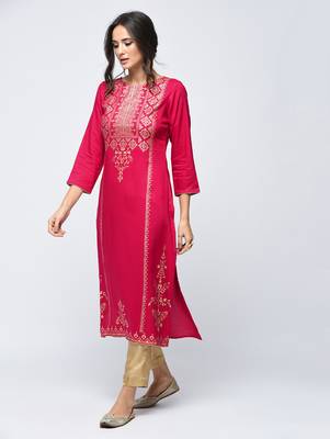 Pink printed rayon  kurti 3