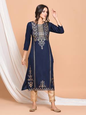 Blue printed rayon kurtas and kurtis 1