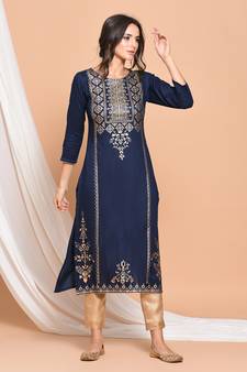 Blue printed rayon kurtas and kurtis